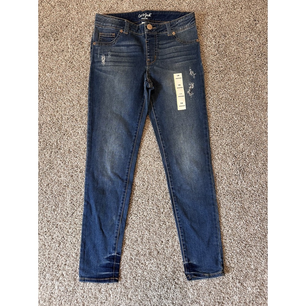 Cat & Jack Jegging Size 14 Blue Denim Distressed High Rise Skinny Casual NWT